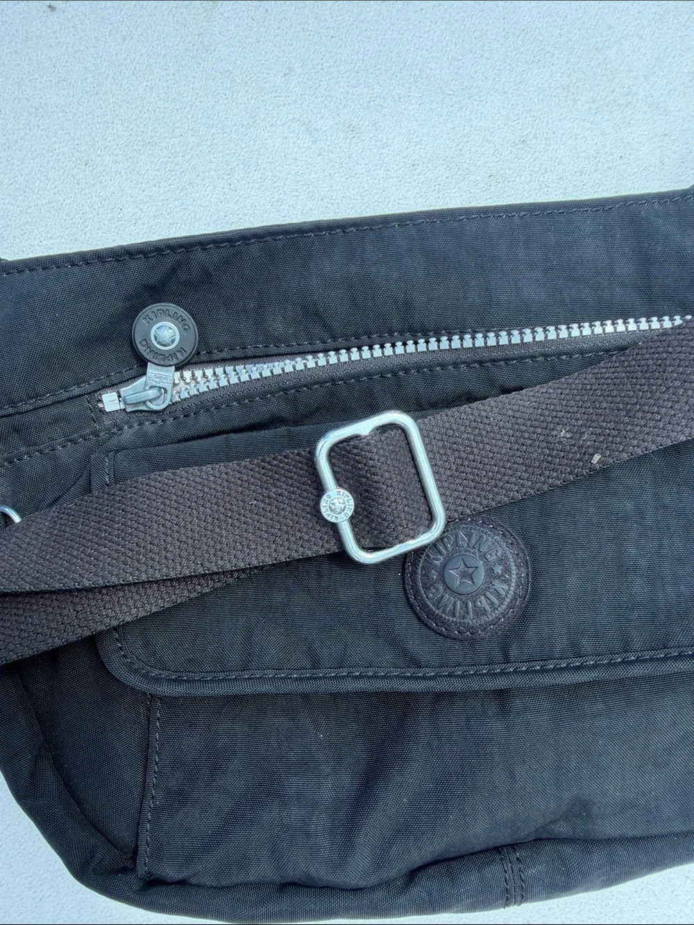 Kipling Black Crossbody Messenger Bag with Silver Hardware